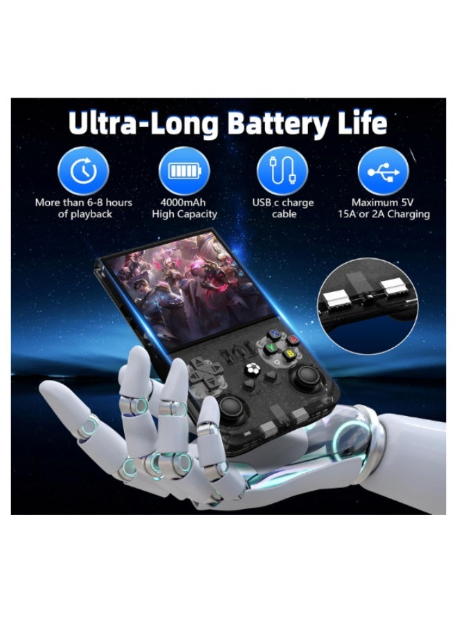 R36MAX Retro Handheld Game Console, 4.0 Inch IPS Screen Retro Gaming Console, Linux System, 4000mAh Battery Portable Pocket Mini Arcade, Built-in 64G, Black - Image 3