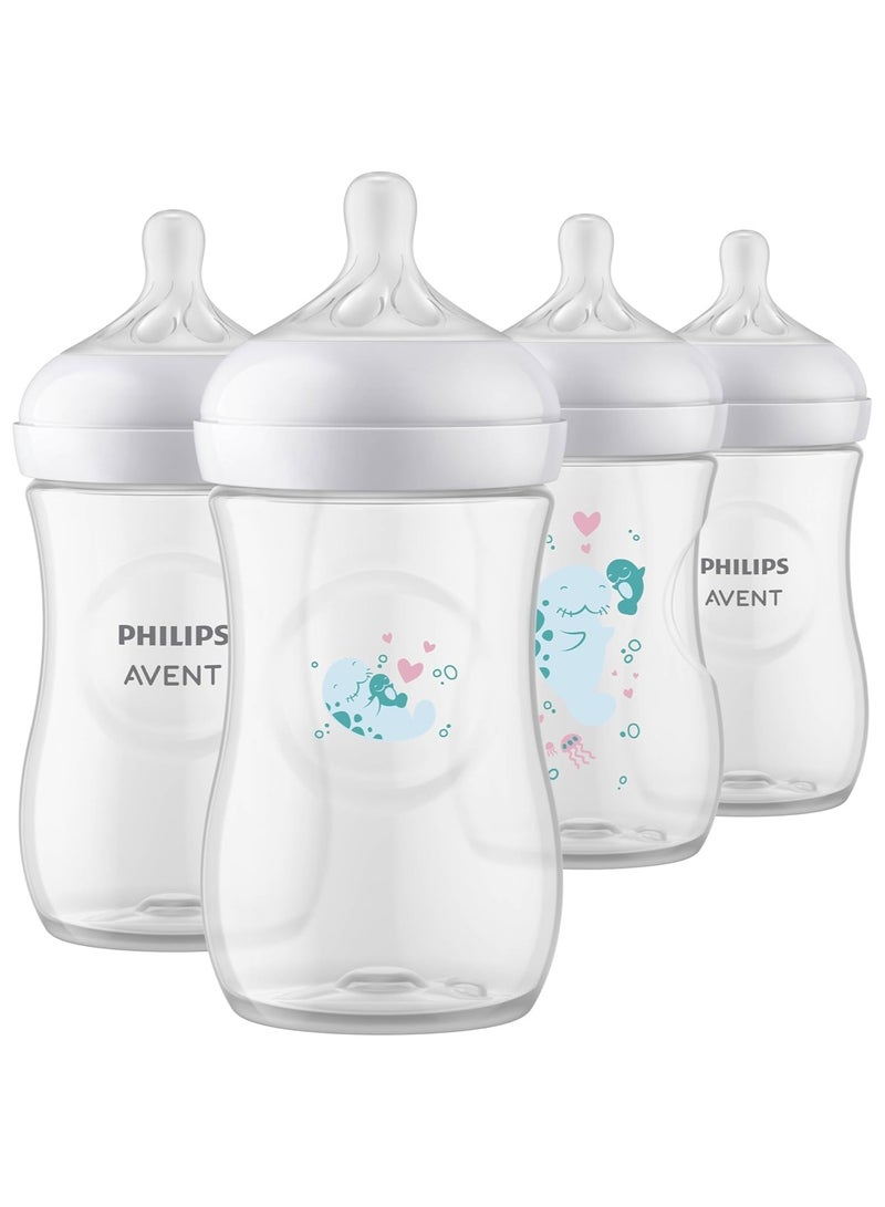 Philips AVENT Natural Baby Bottles with Natural Response, with Manatee Design, 266 ml Pack of 4 - Image 1