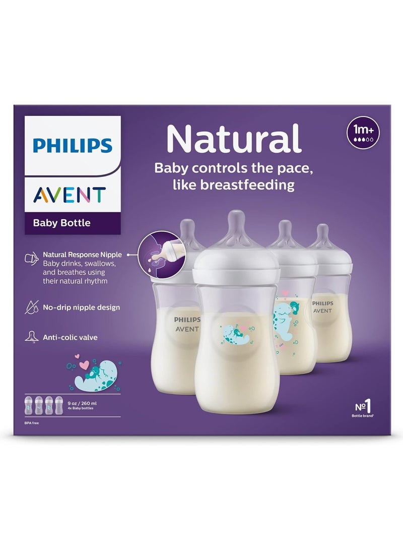 Philips AVENT Natural Baby Bottles with Natural Response, with Manatee Design, 266 ml Pack of 4 - Image 2