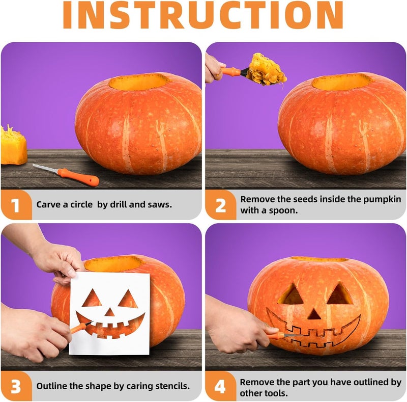 Kendane 12PCS Halloween Pumpkin Carving Kit with 12 Stencils,Professional Stainless Steel Pumpkin Carving Tools with Storage Hand Bag,Pumpkin Carving Set for Halloween Decorations,Both Adluts & Kids - Image 3