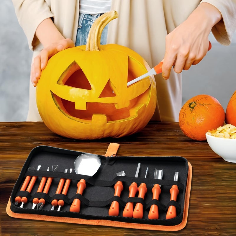 Kendane 12PCS Halloween Pumpkin Carving Kit with 12 Stencils,Professional Stainless Steel Pumpkin Carving Tools with Storage Hand Bag,Pumpkin Carving Set for Halloween Decorations,Both Adluts & Kids - Image 5