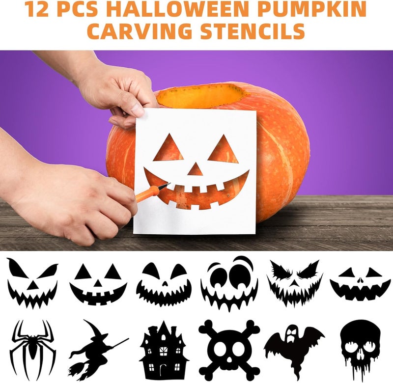 Kendane 12PCS Halloween Pumpkin Carving Kit with 12 Stencils,Professional Stainless Steel Pumpkin Carving Tools with Storage Hand Bag,Pumpkin Carving Set for Halloween Decorations,Both Adluts & Kids - Image 4
