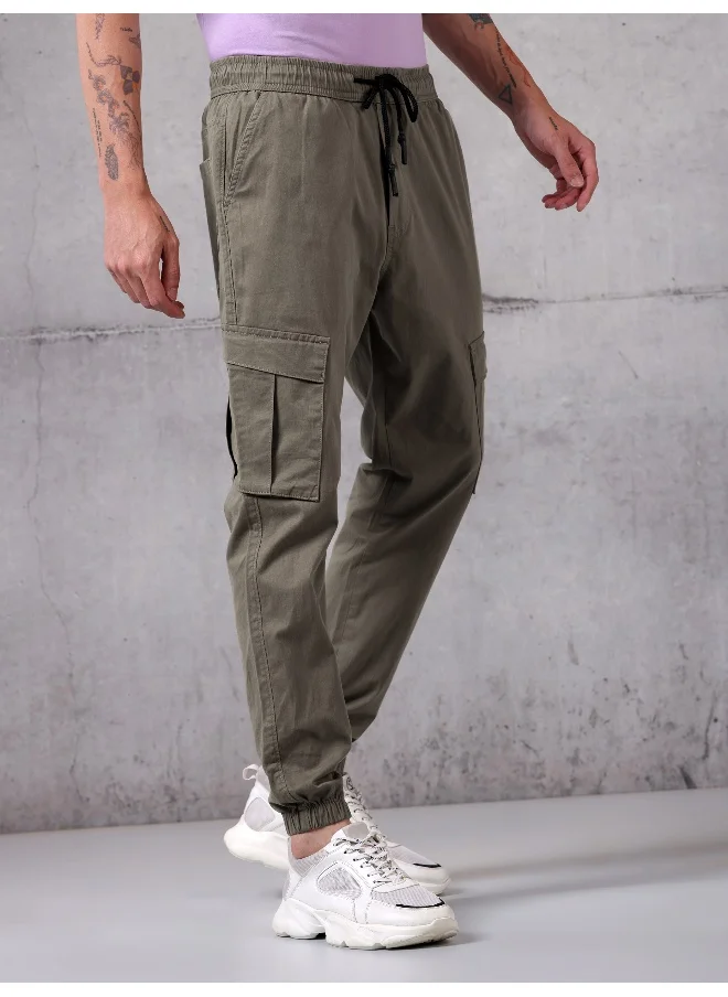 Beyoung Solid Brown Regular Fit Cargo Pant for men