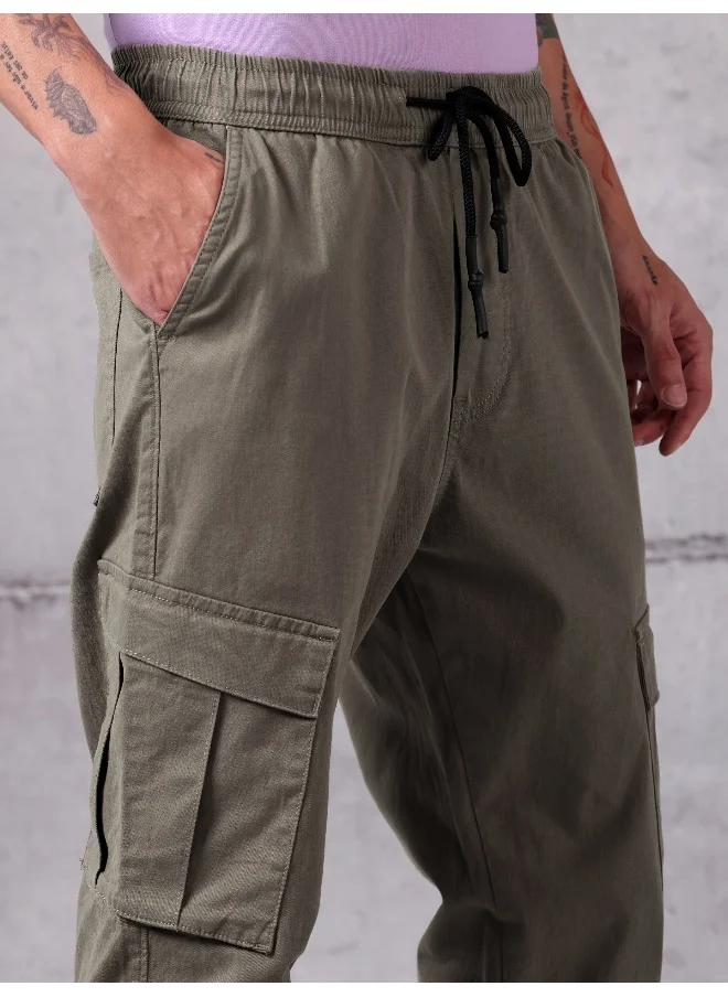 Beyoung Solid Brown Regular Fit Cargo Pant for men