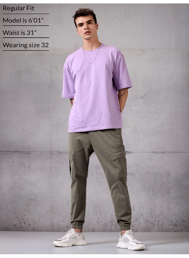 Beyoung Solid Brown Regular Fit Cargo Pant for men