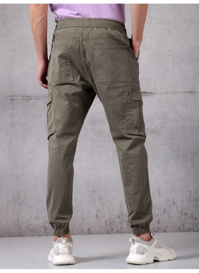 Beyoung Solid Brown Regular Fit Cargo Pant for men