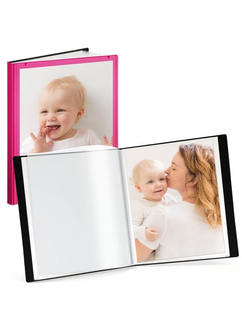 CRANBURY Portfolio Binder for 8x10 Photos Pink Poly Plastic 8 x 10 Art Presentation Book with Clear Plastic Sleeves 24 Pages Hold 48 Pictures 10x8 Photo Book with Customizable Front Pocket