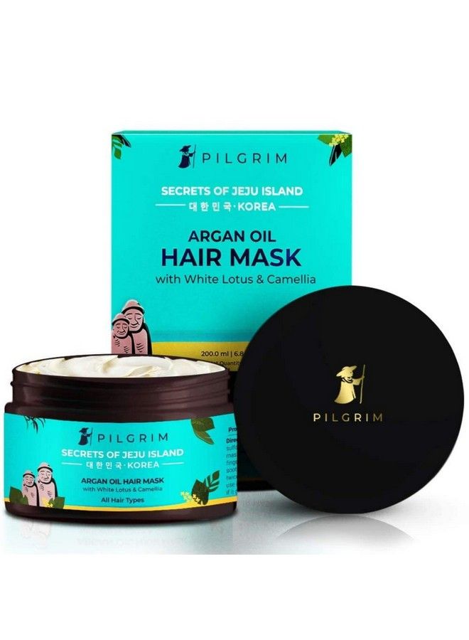 PILGRIM Korean Argan Oil Hair Mask For Dry & Frizzy Hair With White Lotus And Camellia ; Hair Mask For Smoothening Hair Deep Conditioning And Hair Fall Control ; For Men & Women ; 200Ml  - Image 1
