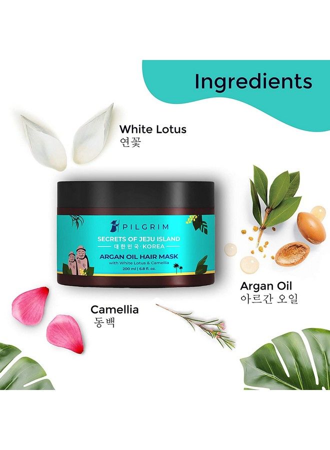 PILGRIM Korean Argan Oil Hair Mask For Dry & Frizzy Hair With White Lotus And Camellia ; Hair Mask For Smoothening Hair Deep Conditioning And Hair Fall Control ; For Men & Women ; 200Ml  - Image 5