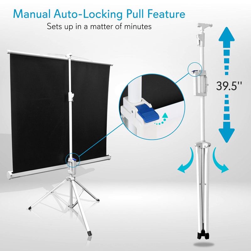 Pyle Portable Projector Screen Tripod Stand - Mobile Projection Screen, Lightweight Carry & Durable Easy Pull Assemble System for Schools Meeting Conference Indoor Outdoor Use, 50 Inch - Image 2