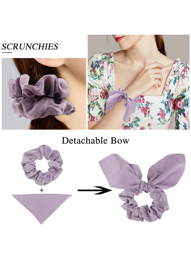 Jaciya Hair Ties: Silk Bunny Ears and Tail Scrunchies for Girls and Women Hair Accessories (Pink/Blue/Green/Yellow/Purple/White) - Image 2