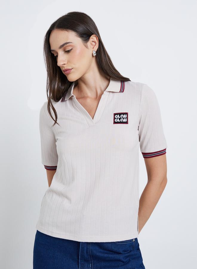 Styli Women Beige Contrast Tipping Polo T-Shirt - Image 4