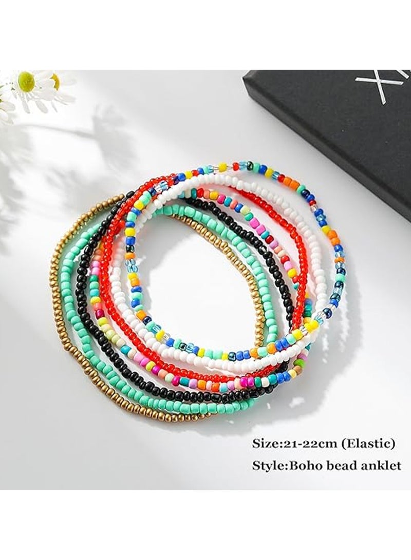 طقم خلخال للكاحل مطرز يدويًا مكون من 18 قطعة للنساء مصنوع يدويًا للشاطئ بوهيمي ملون ومطرز بالخرز - Image 4