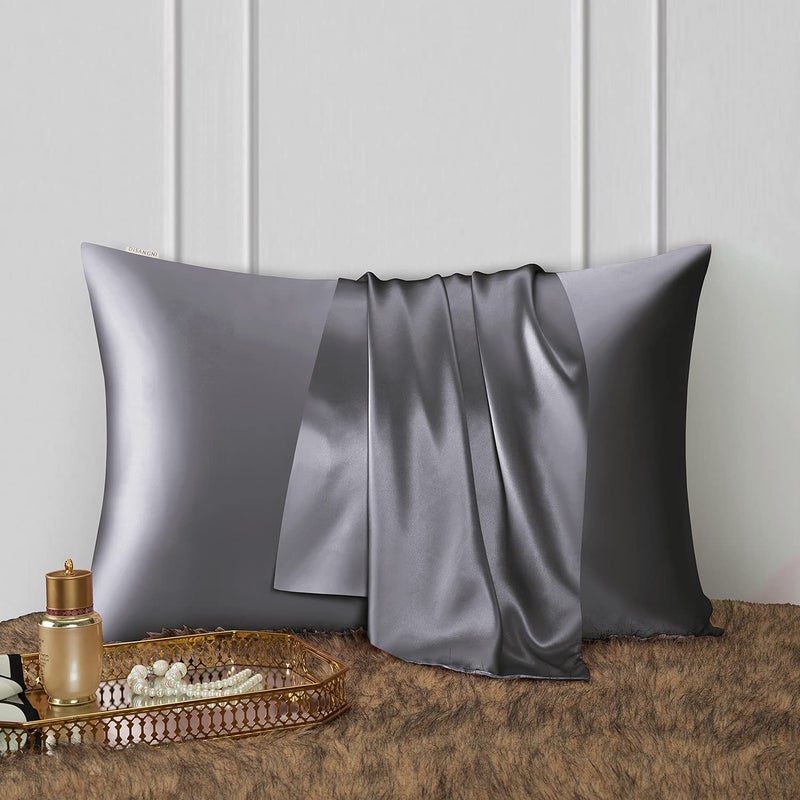 DISANGNI 100% Natural Mulberry Silk Pillow case for Hair and Skin with Hidden Zipper 22 Momme Both Sides Real Silk Pillow Case (1pc King Size 20"" x36""  Dark Gray)