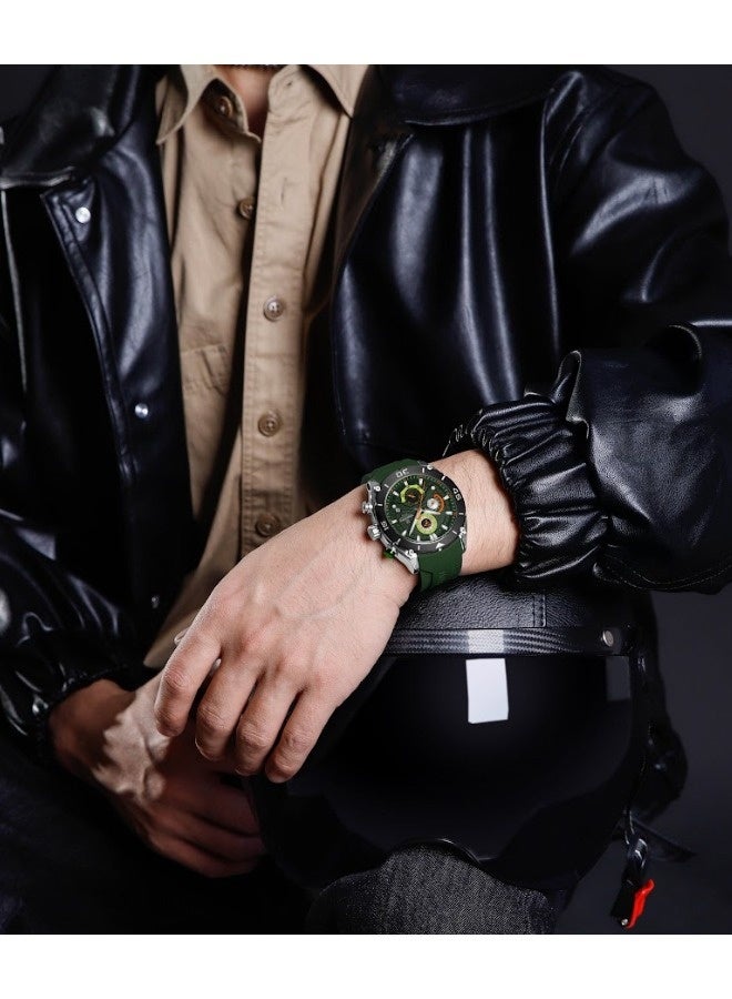 ساعة للرجال كرونوغراف للساعات التجارية ساعات كوارتز مقاومة للماء حزام سيليكون مضيء NF8038 - view 3