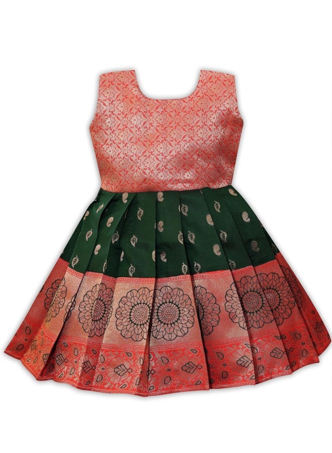 Suzvan Baby Girls South Indian Traditional Pattu Pavadai Tapeta Silk Frock Dress (3-6 Months) - Image 1