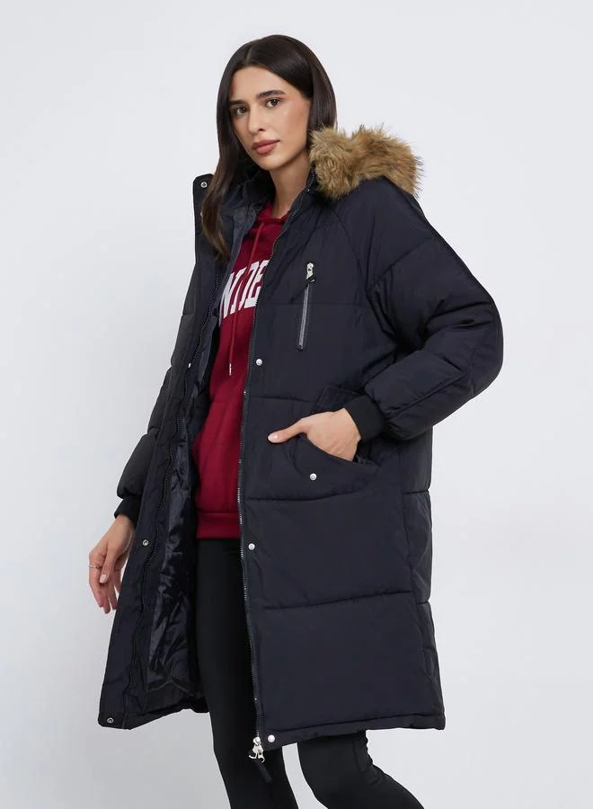 Styli Styli Black Oversized Padded Parka Coat