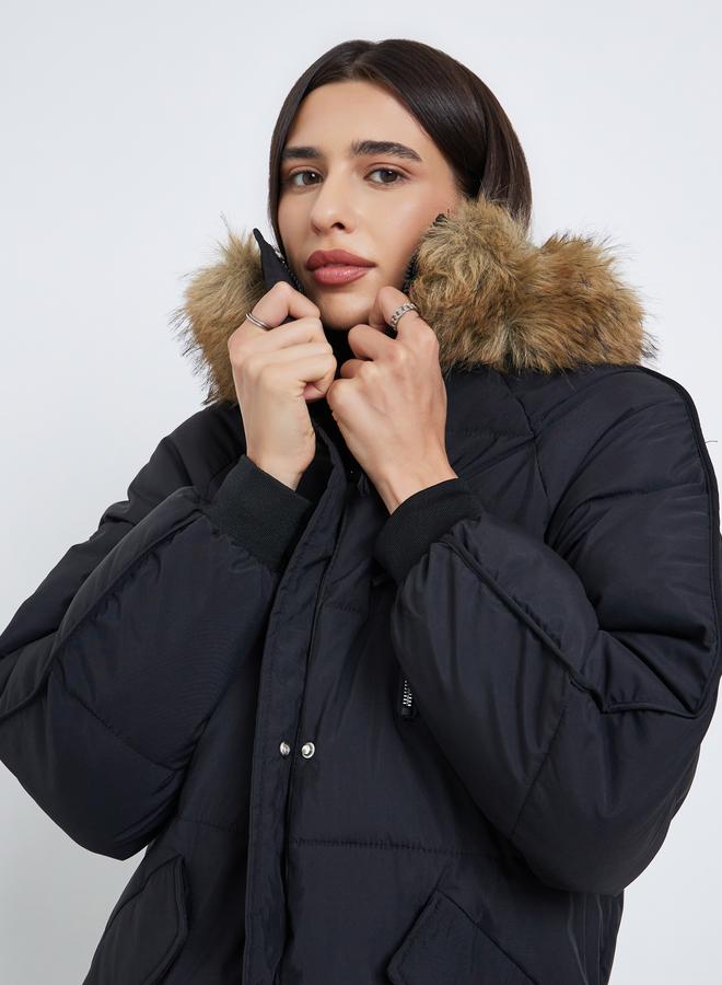 ستايلي معطف باركا مبطن بقصة واسعة وياقة هودي - Image 4