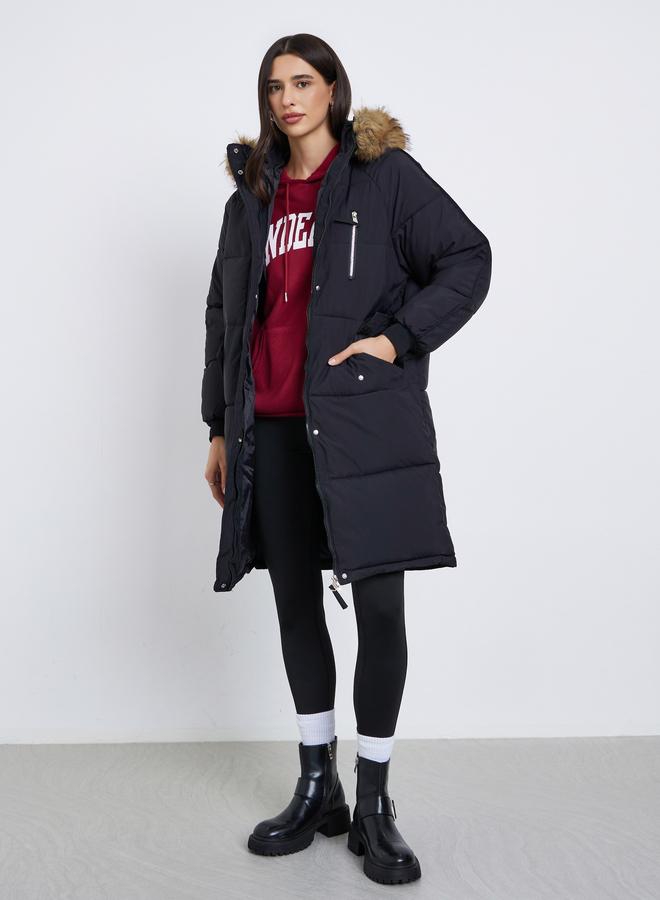 ستايلي معطف باركا مبطن بقصة واسعة وياقة هودي - Image 1