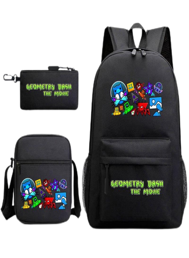 geometry dash Children Backpack Schoolbag Teen Student School Book bag with Lunch Box Pen Case 3 in 1 for Kids
