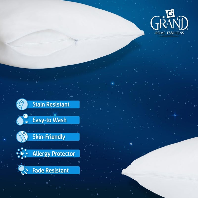 Mastertex The Grand Pillow Covers Standard Size - Poly-Cotton Pillow Protector with Zipper - Moisture Wicking, Advanced Allergy Protection Pillow Protector - Protects Pillow from Dirt and Debris (2 Pack) - Image 3