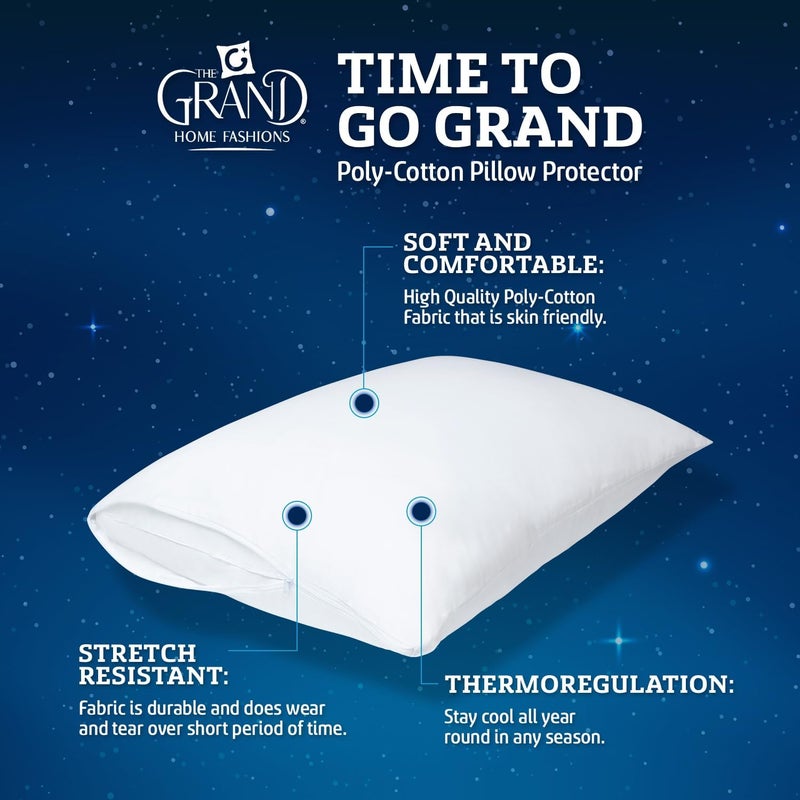 Mastertex The Grand Pillow Covers Standard Size - Poly-Cotton Pillow Protector with Zipper - Moisture Wicking, Advanced Allergy Protection Pillow Protector - Protects Pillow from Dirt and Debris (2 Pack) - Image 2