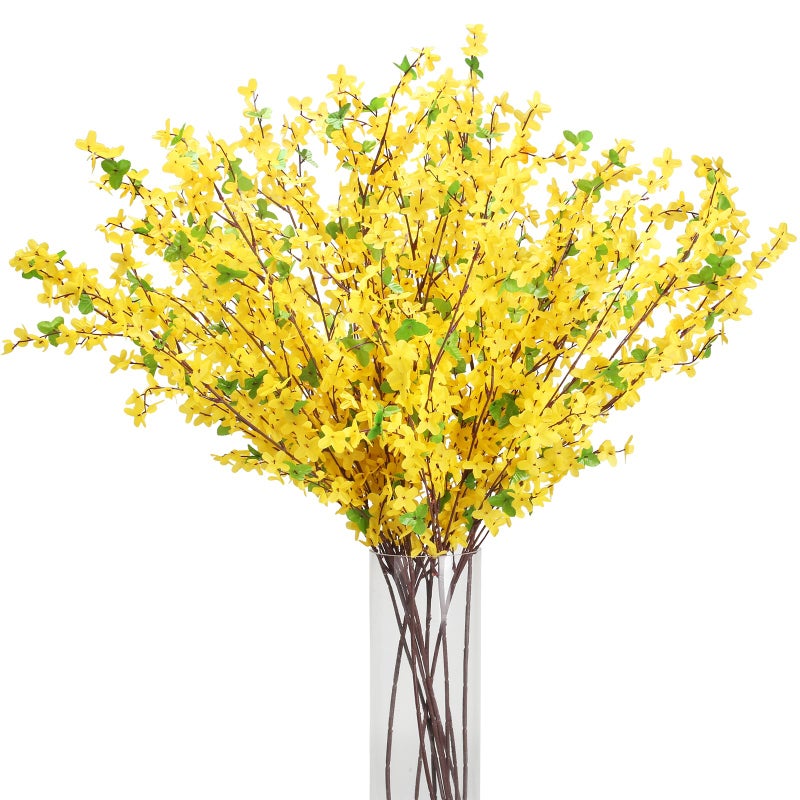 MHMJON 10PCS 34.65'' Artificial Forsythia Branches Yellow Flowers Fake Forsythia Blossom Long Stems Fake Winter Jasmine Cemetery Flowers for Home Table Wedding Graveyard Indoor Outdoor Decor - Image 1