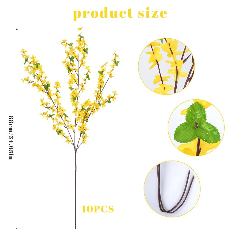 MHMJON 10PCS 34.65'' Artificial Forsythia Branches Yellow Flowers Fake Forsythia Blossom Long Stems Fake Winter Jasmine Cemetery Flowers for Home Table Wedding Graveyard Indoor Outdoor Decor - Image 2