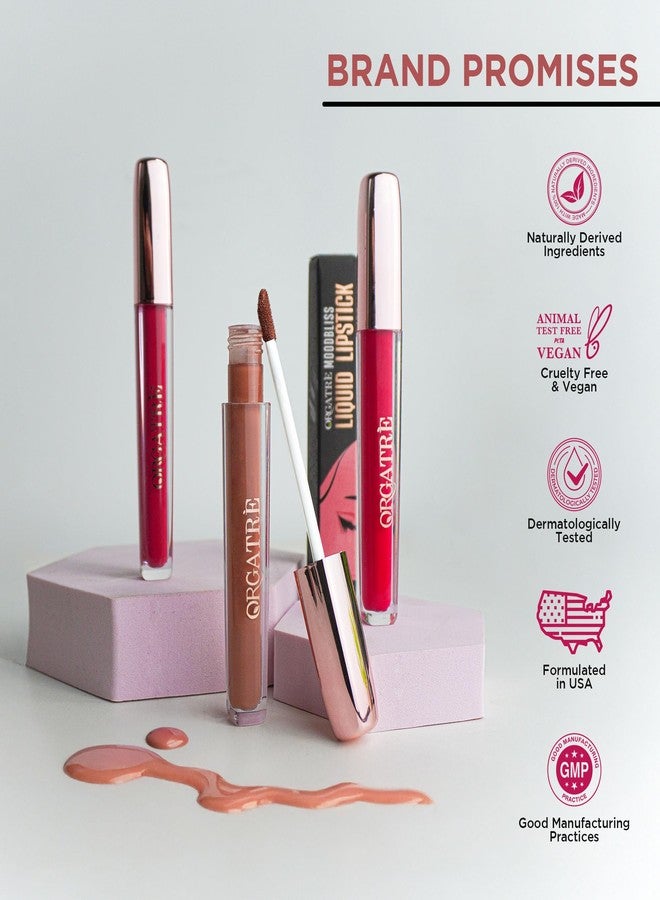 Orgatre Moodbliss Liquid Lipstick | Waterproof, Long Lasting & Smudge Proof | Non-Drying, Lightweight & Highly Pigmented | Matte Finish | 4.5ml (Saffron Allure) - Image 4