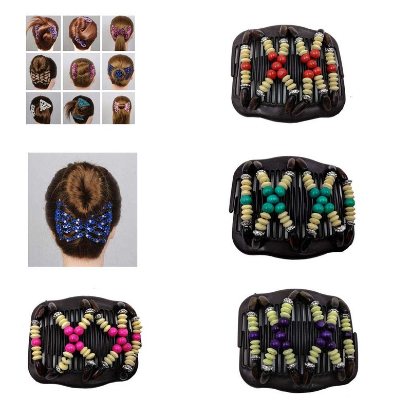 LOVEF 4 Pcs Stretch Combs Magic Hair Clips Stretchy Easy Fancy Magic Double Comb Perfect French Twist Holder Gift for Mom