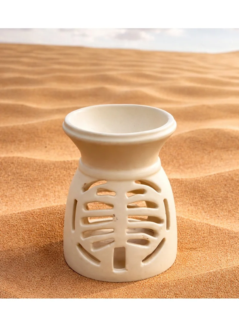 تحفة لوكس موقد زيت النخيل السيراميك Tohfa Luxe – موزع زيت عطري عاجي غير لاتي مصنوع يدويا مع فتحة نخيل جميرا – ديكور المنزل في دبي وهدية الشرق أوسطية (12.7 سم)