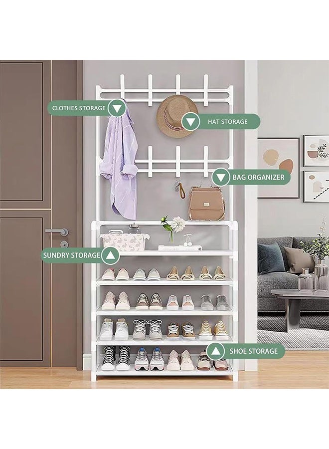 RollsTimi  5 Tier 2 in 1 Freestanding Hallway Coat Rack Versatile Stand Shoe Rack Portable Entryway Hall Tree with Shoe Bench and 8 Hooks Storage Shelf for Bedroom Lving Room - Image 5