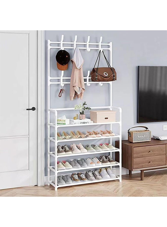 RollsTimi  5 Tier 2 in 1 Freestanding Hallway Coat Rack Versatile Stand Shoe Rack Portable Entryway Hall Tree with Shoe Bench and 8 Hooks Storage Shelf for Bedroom Lving Room - Image 2