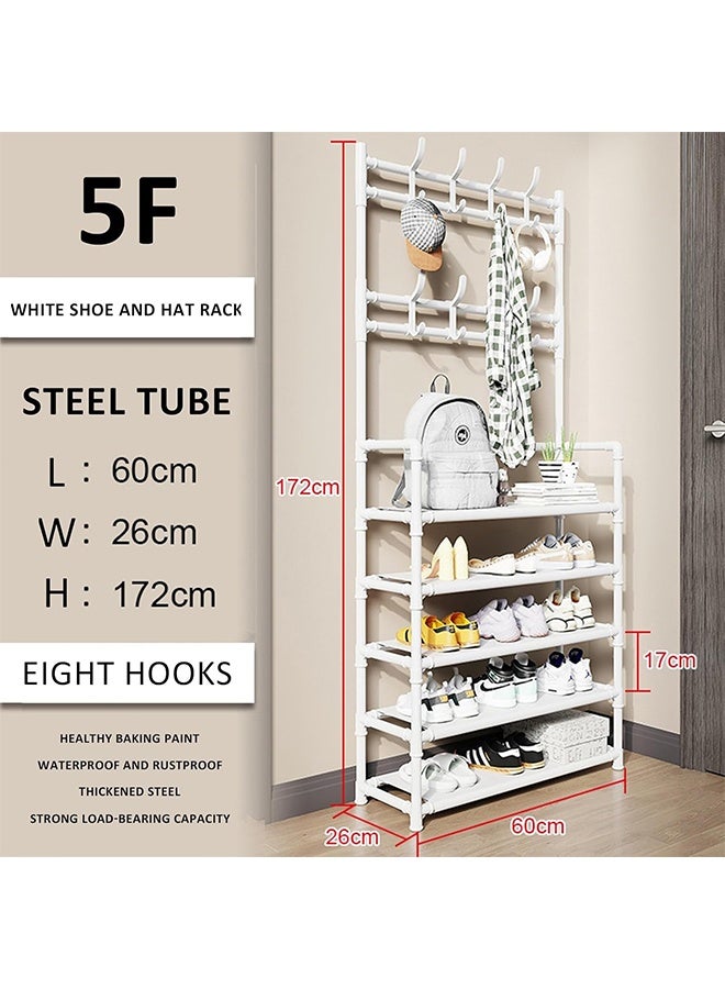 RollsTimi  5 Tier 2 in 1 Freestanding Hallway Coat Rack Versatile Stand Shoe Rack Portable Entryway Hall Tree with Shoe Bench and 8 Hooks Storage Shelf for Bedroom Lving Room - Image 3