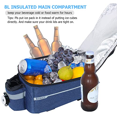 RAYMACE Bike Trunk Cooler Bag With Tail Light,Bicycle Rear Rack Bag Insulated Storage 8L,Pannier Bag (Navy) - Image 3