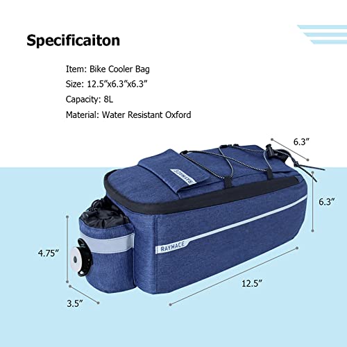 RAYMACE Bike Trunk Cooler Bag With Tail Light,Bicycle Rear Rack Bag Insulated Storage 8L,Pannier Bag (Navy) - Image 2