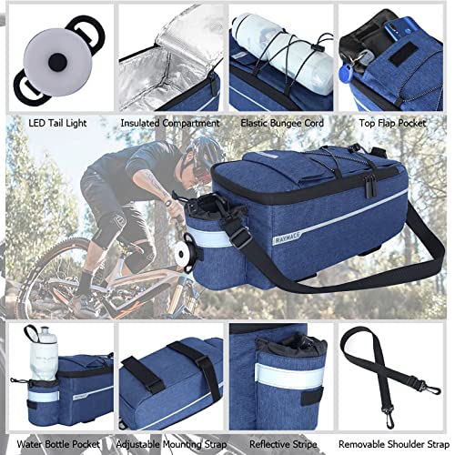 RAYMACE Bike Trunk Cooler Bag With Tail Light,Bicycle Rear Rack Bag Insulated Storage 8L,Pannier Bag (Navy) - Image 4