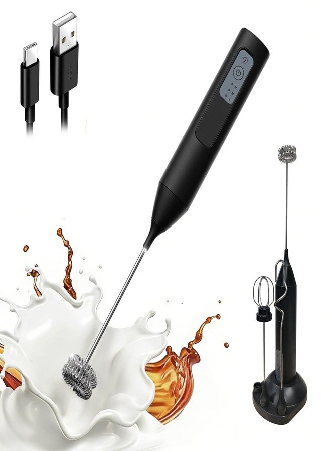 BRMUEIX Rechargeable Milk Frother Handheld, 3 Speed 3 Stainless Steel Whisks, USB-C Electric Drink Mixer with Base, for Coffee Latte Cappuccino Egg Cream Baby Food - Image 1