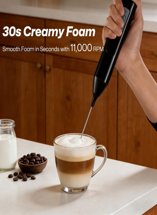BRMUEIX Rechargeable Milk Frother Handheld, 3 Speed 3 Stainless Steel Whisks, USB-C Electric Drink Mixer with Base, for Coffee Latte Cappuccino Egg Cream Baby Food - Image 2