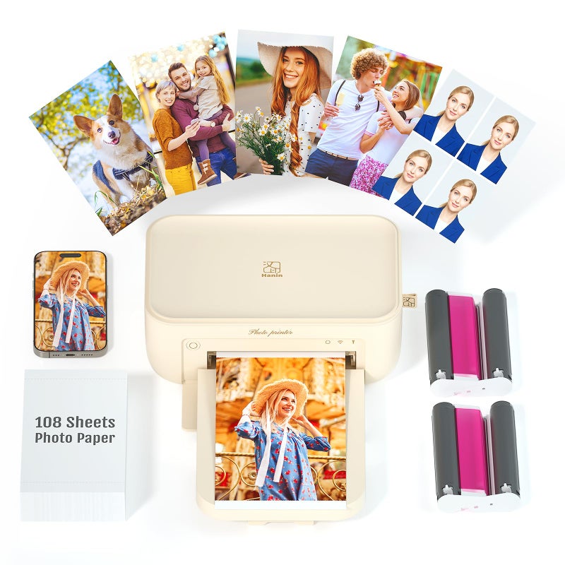 iDPRT 4Ã—6 Photo Printer, Portable Color Picture Printer, Thermal Sublimation Mini Picture Printer, Bundle 108 Sheets Photo Paper & 2 Ribbon Cassette, Photo Printer for iPhone & Android - Image 1