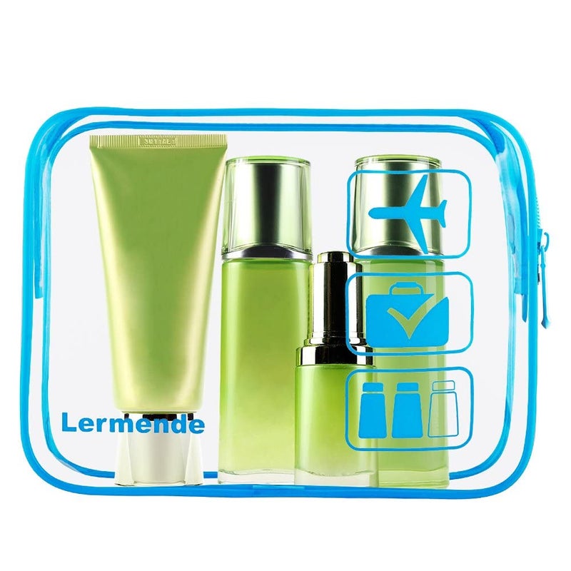 Lermende 2pcs Clear Toiletry Bag TSA Approved Travel Bag,Carry On for Travel,Airport Airline Accessories Compliant Bag,Quart Sized Makeup Cosmetic bag Women Men (Blue, 3 Pack) - Image 5