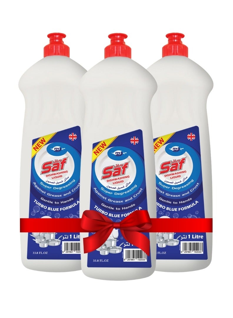 Dishwashing Liquid Blue 1L SW3 (Pack of 3) | Powerful Grease Removal, Long-Lasting Foam, Gentle on Hands, Fresh Fragrance, Ideal for Kitchen Dish Cleaning