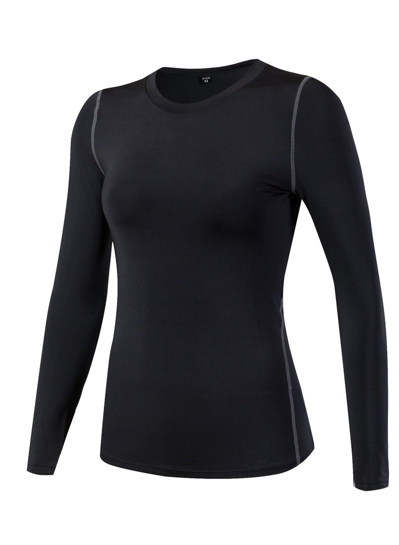 Loquat Women Quick Dry Breathable Elastic Long Sleeve T-Shirt Black  - Image 1