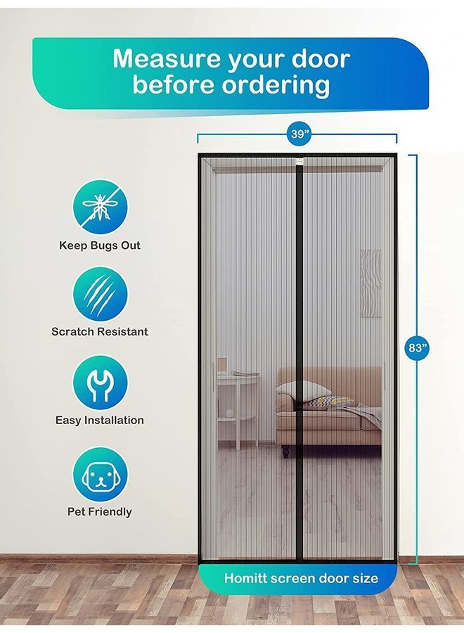 NIBEMINENT Magnetic Screen Retractable And Self Sliding Door Black 100 x 210cm  - Image 2