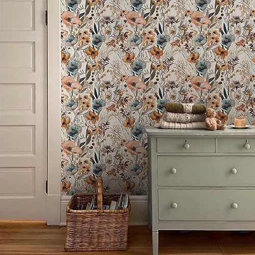 MuralPeel Boho Flowers Brown Leaf Plants Botanical Peel and Stick Wallpaper Self Adhesive Removable Easy Peel Off Stick on Wall Paper for Bedroom Cabinet Renter Friendly - Image 3