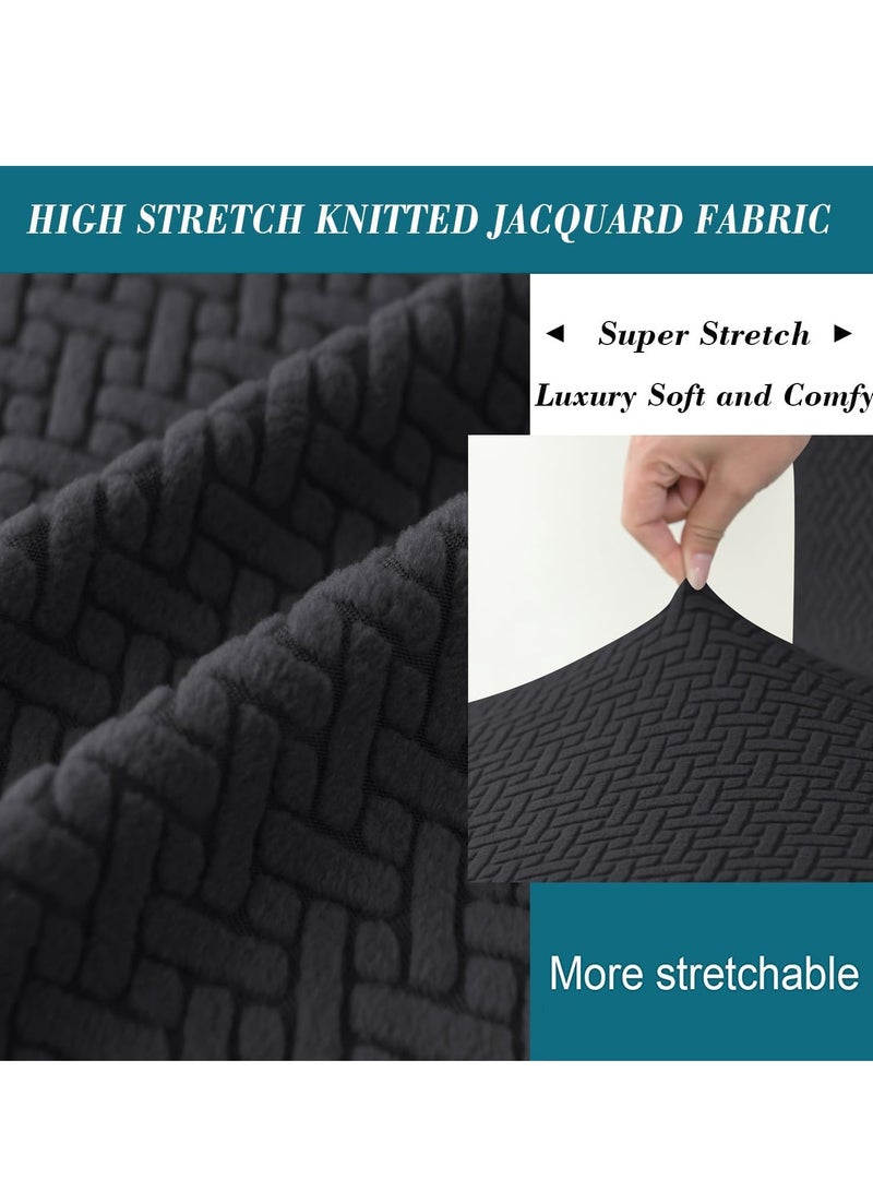 Ottoman Cover,Stretch Knitted Jacquard Square Ottoman Cover Thick Ottoman Slipcover Square Storage Ottoman Cover Foot Stool Cover with Elastic Bottom Black Small - Image 4