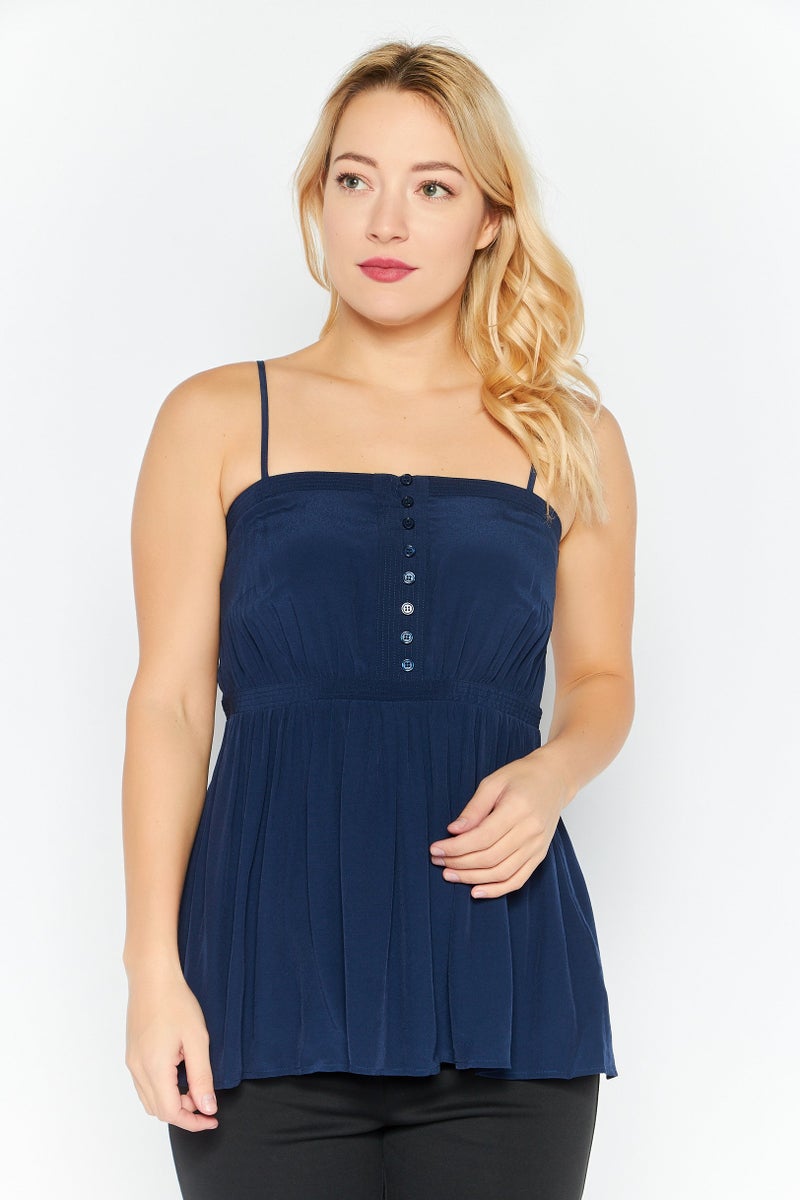 ESPRIT Women Square Neck Sleeveless Textured Top, Navy - Image 1