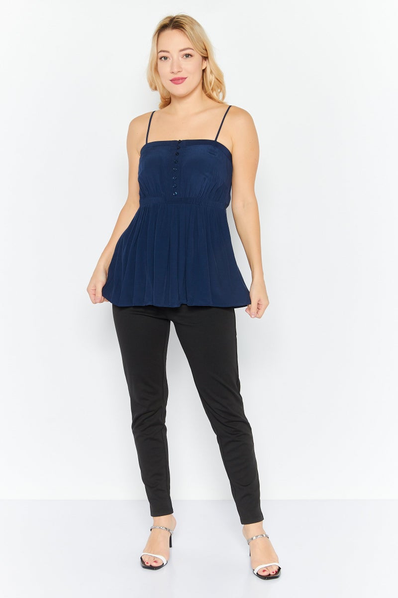 ESPRIT Women Square Neck Sleeveless Textured Top, Navy - Image 3