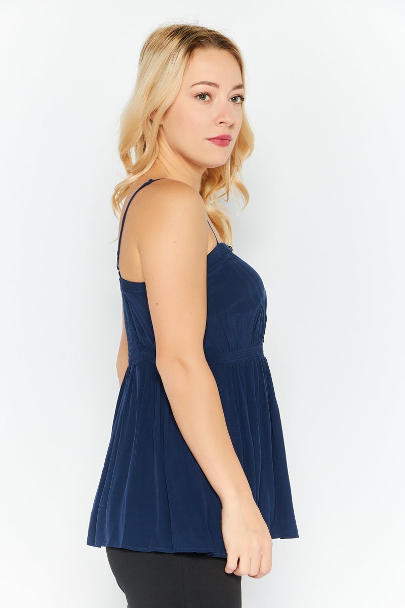 ESPRIT Women Square Neck Sleeveless Textured Top, Navy - Image 2