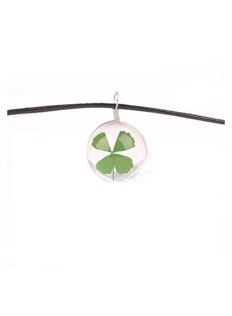 SYOSI Beautiful Pressed Dried Four-Leaf Clover Transparent Glass Pendant Necklace Round Ball for Girl Women Mother Day Gift - Image 1